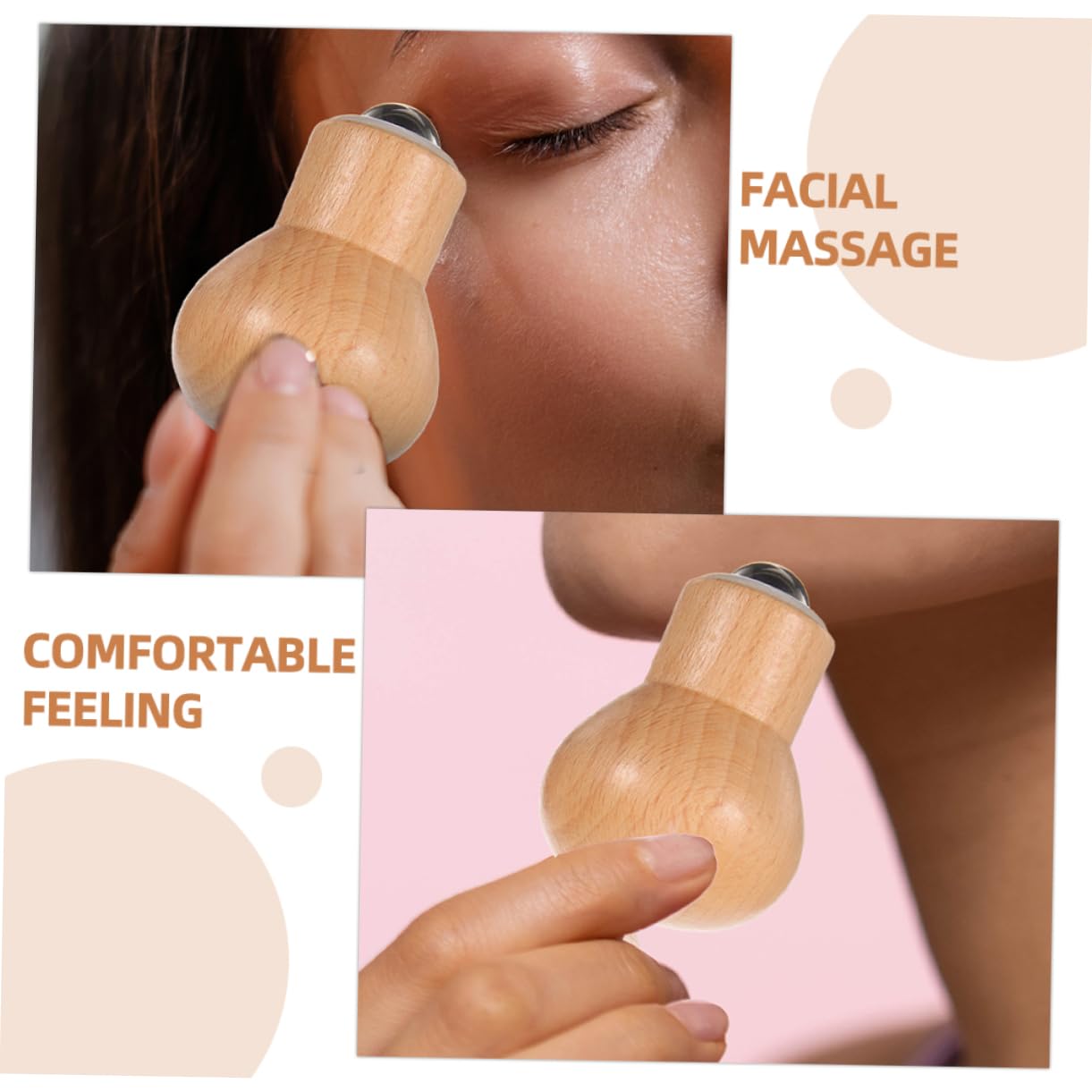 2pcs Wooden Face Massage Roller for Women Facial Care Tool | Bulb Shape, Comfortable Grip, Easy Cleaning, Improves Absorption and Soothes Skin for Daily Face Care image 2