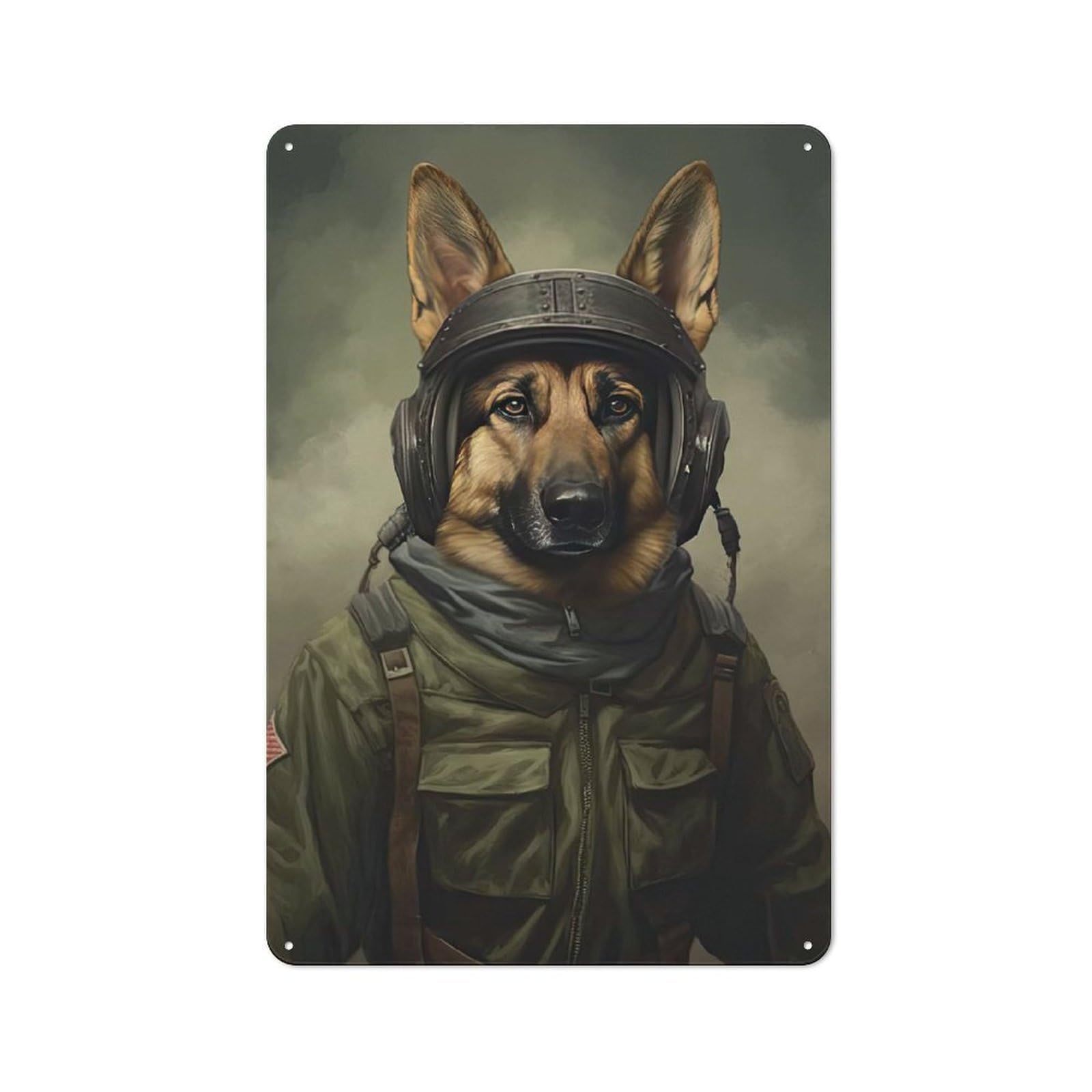 Junmoney Style-6 For Lounge Or Reading Corner, German Shepherd Soldier Vintage Tin Sign 30X20cm, Seasonal Metal Wall Decor For Winter Interiors