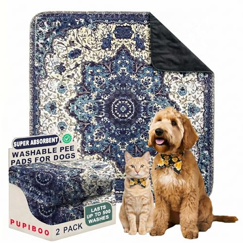PUPIBOO Washable Pee Pads for Dogs and Cats - Super Absorbent Reusable Puppy Training Pads - 100% Waterproof, Leak-Proof & Non-Slip Whelping Pads for Pet Housebreaking
