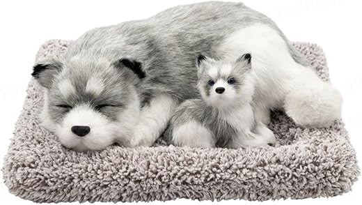 FunBlast Sleeping Cute Dog with Puppy – Realistic Soft &amp; Lifelike Pet Puppy with Bed for Car Dashboard and Home Décor, Sle