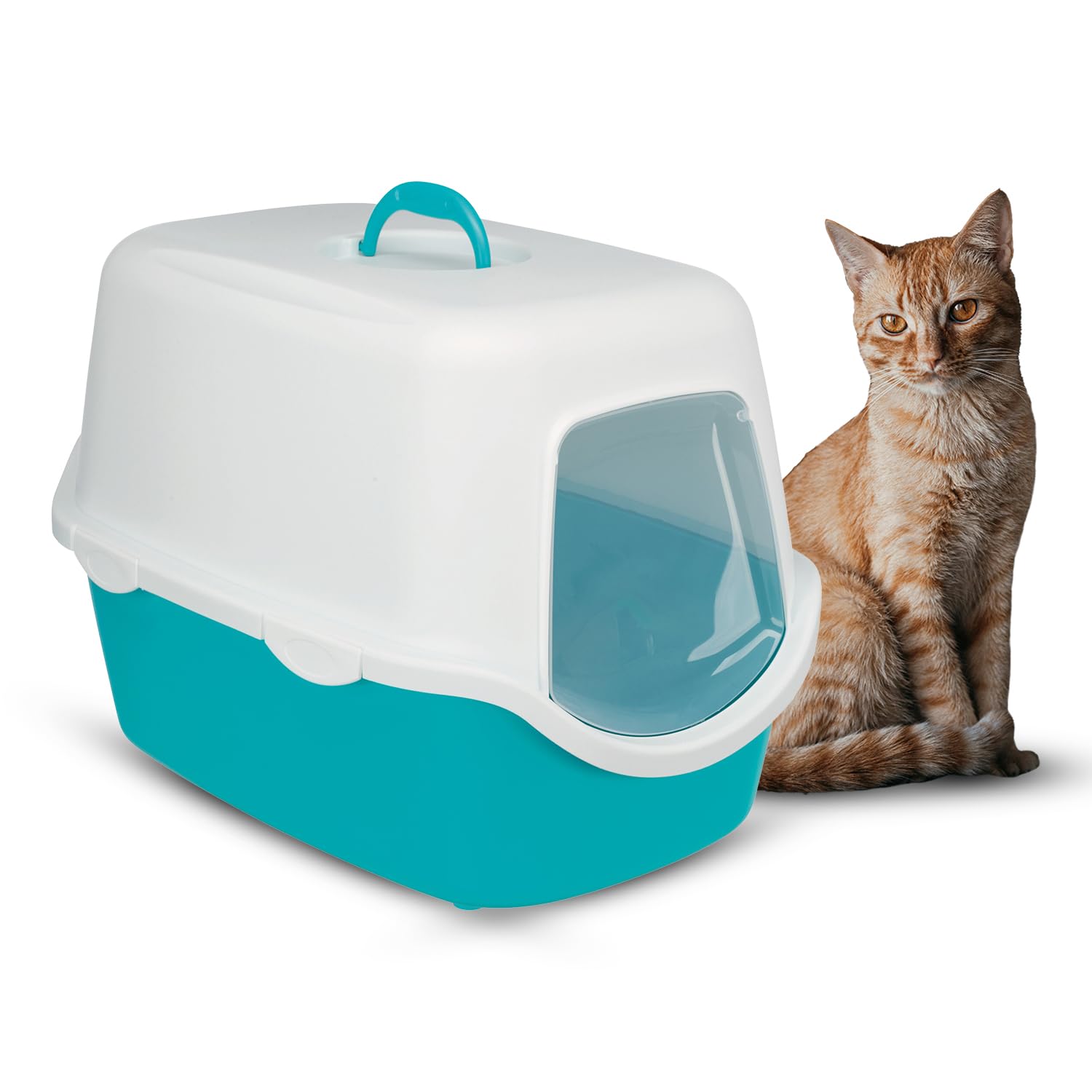 Vico Litter Tray with Hood in Turquoise/White Colour (B097ZJHXG7) Amazon Price History, Amazon Price Tracker