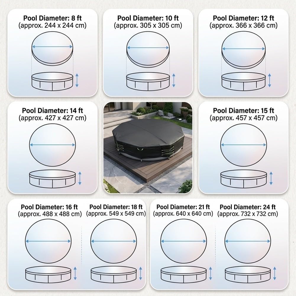 Cubierta redonda Oxford 600D para piscina, 3 m, resistente al desgarro (16