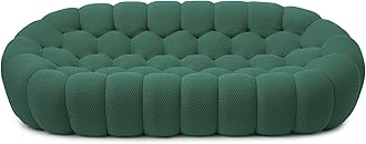 Bubble Couch, Modern 3-Seater Upholstered Mesh Fabric Round Floor Sofa, 3D Honeycomb Shape Bubble Sofa Curved Sofas for Living Room, Circle Boneless Couch, No-Assembly (Green, 98.43")
