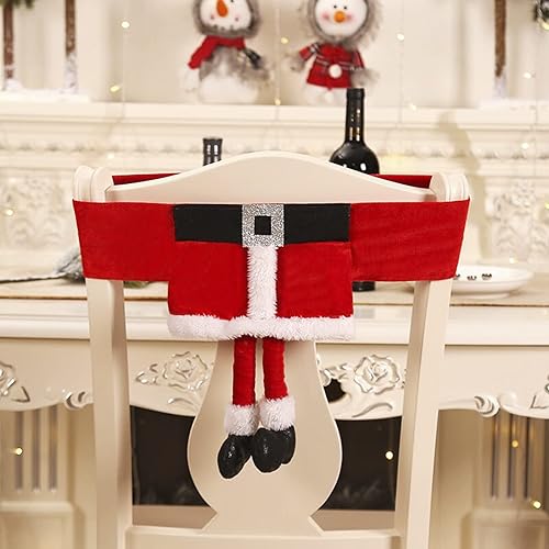Divertidas fundas de silla de Navidad para comedor decoraciones de Feliz Navidad lindo cinturón de Papá Noel falda de elfo para niña fundas de