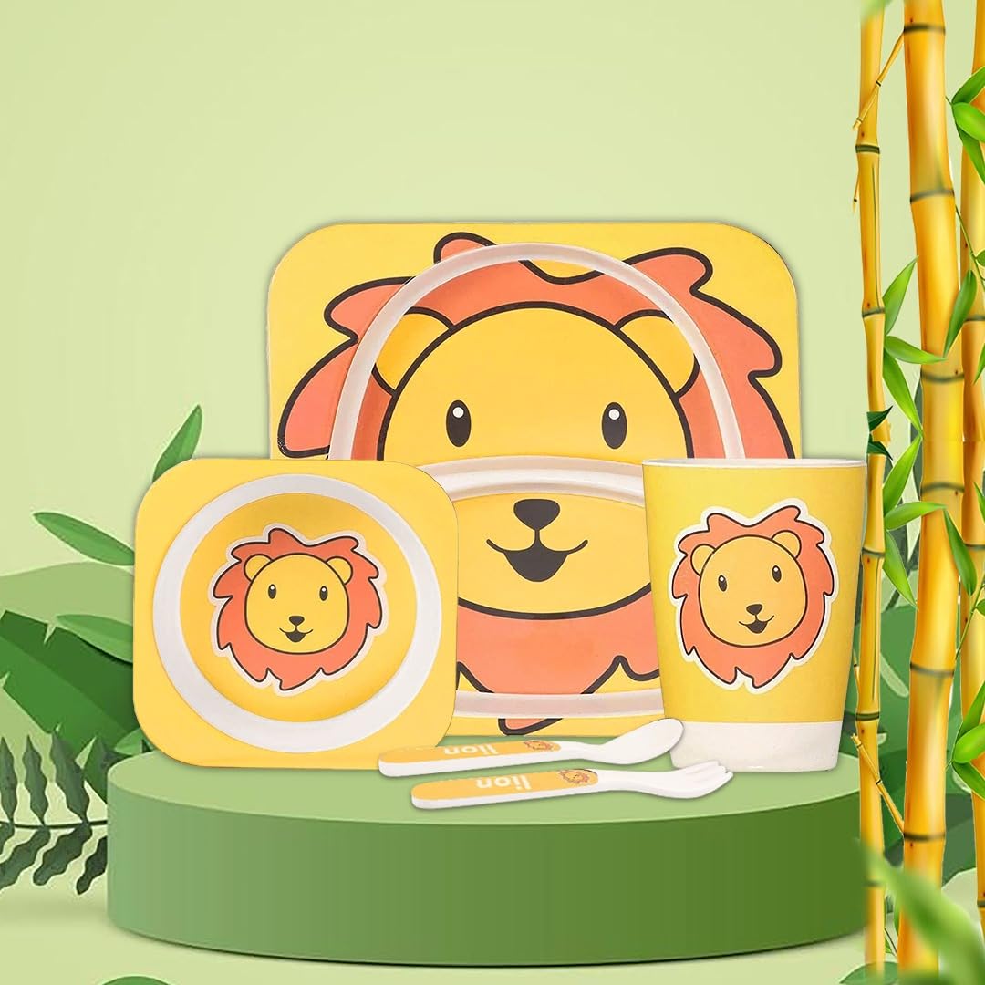 Tony Stark Bamboo Baby Feeding Set - 5-Piece Tableware for Toddlers, Kids & Babies Includes Plate, Bowl, Cup, Spoon, Fork - BPA-Free, Unbreakable Eco-Friendly |Organic & Natural (Cute Lion)-picture-12