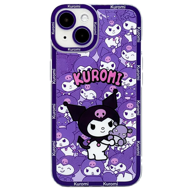 Cute Case for iPhone 14 Plus,Kawaii Cartoon Pattern with Clear Soft TPU Protective for Women Girls Teens Kids (14Plus-Purple)