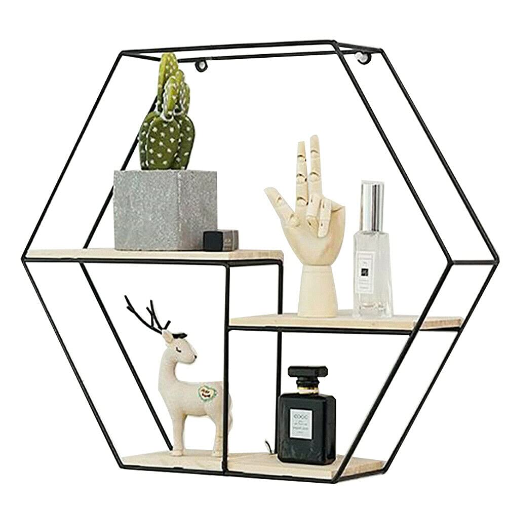 EliteKoopers 1Pcs Black Hexagon Floating Rack Hanging Shelf Storage Display Holder For Wall Decor