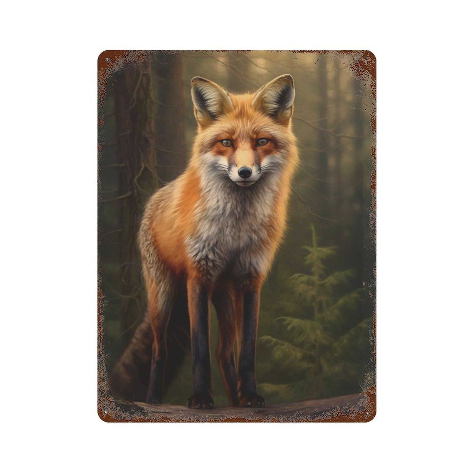 Fox in Forest Retro Metal Sign 15.7"x11.8", Old School Wall Decor for Garage, Pub Or Kitchen