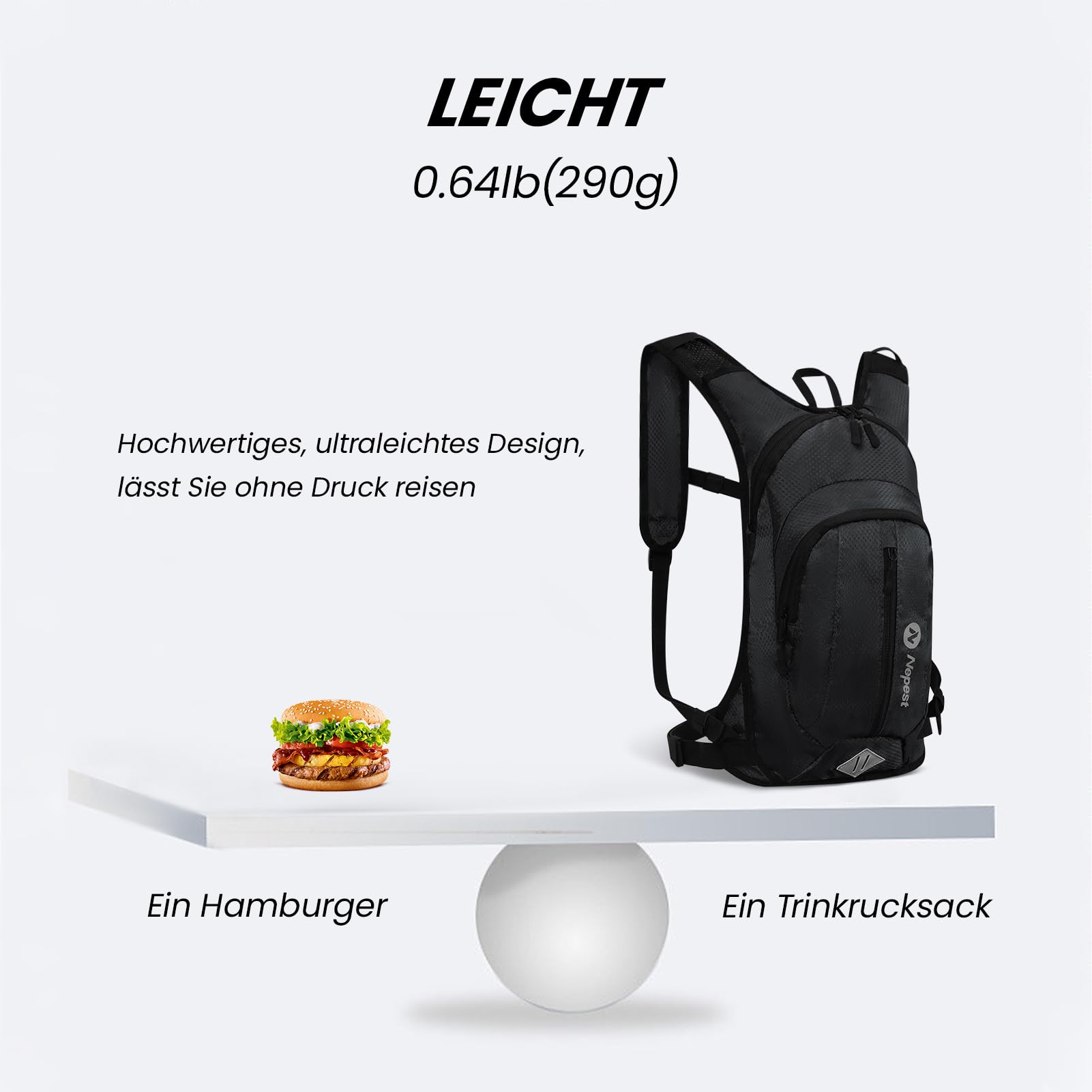Nepest Hydration Backpack 8L - Bicycle Backpack & Ski Backpack With 2L Hydration Bladder | Ideal For MTB Running & Skiing | Adjustable Chest & Waist Belt With Safety Whistle, Gray, Universal - View #5
