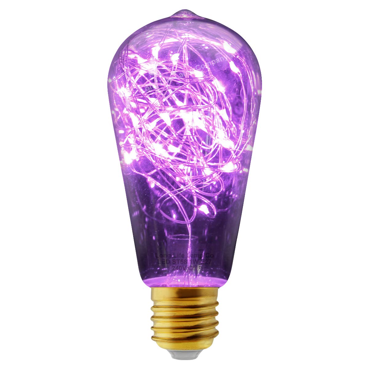 Long Life Lamp Company 1w ST58 LED Industrial Decorative Light Bulb Coloured Fairy String Filament E27 (Purple)