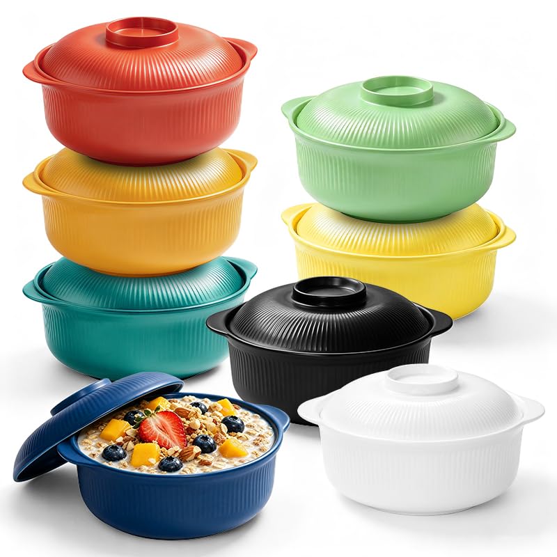 Image of 40oz Bowls Set of 8 with Lids, Lightweight, Microwave & Dishwasher Safe