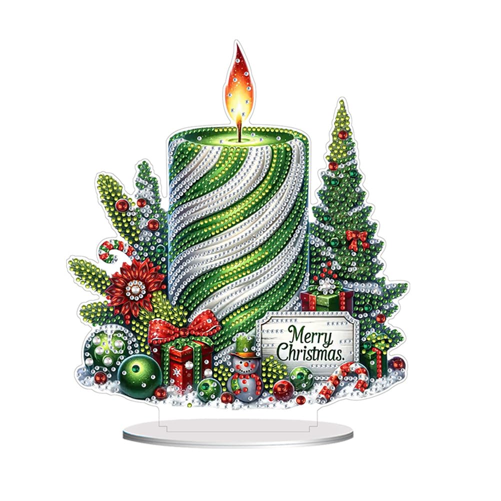 Meecaa Candle Flower Gift Snowman DIY Diamond Desktop Ornament Kit,Special Shaped Crystal Diamond Painting Tabletop Ornaments Single Sided Diamond Home Decor (Candle)