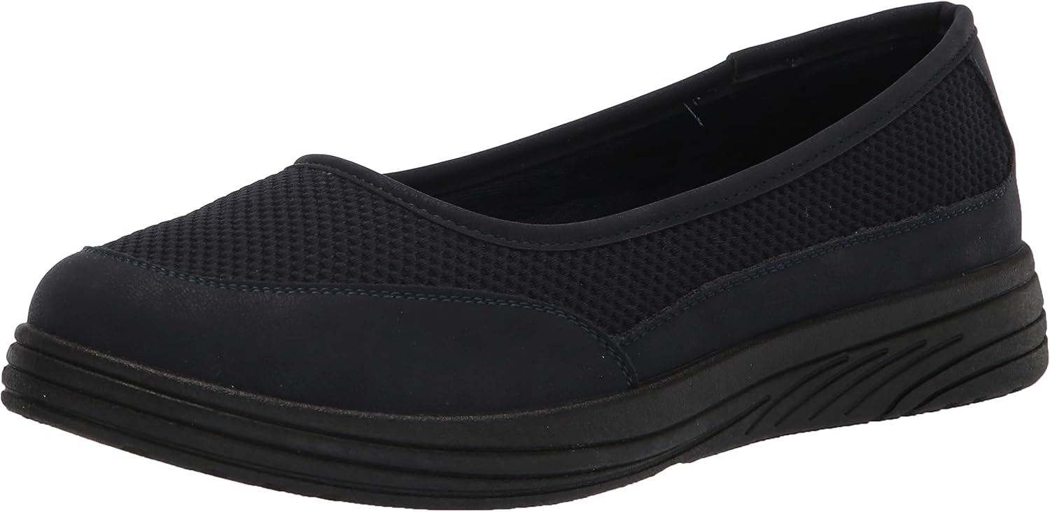 Easy Street Women's Joyous Ballet Flat Sneaker, Navy Mesh/Navy Matte, 7