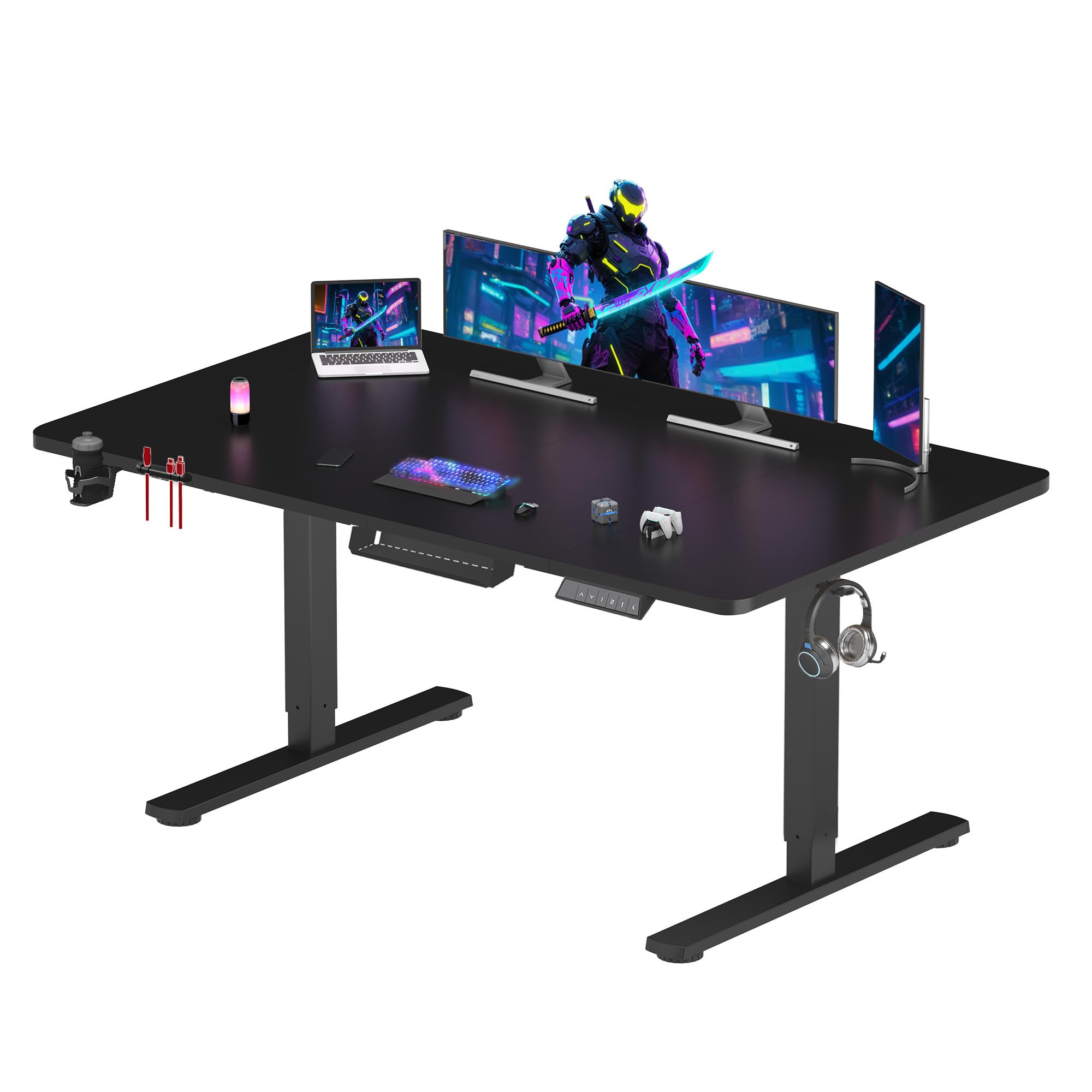 SANODESK Bureau Gaming Réglable en Hauteur 200x80 cm, Bureau Assis Debout, Table Électrique Contrôle à Fonctions Mémoires avec Crochet, Noir