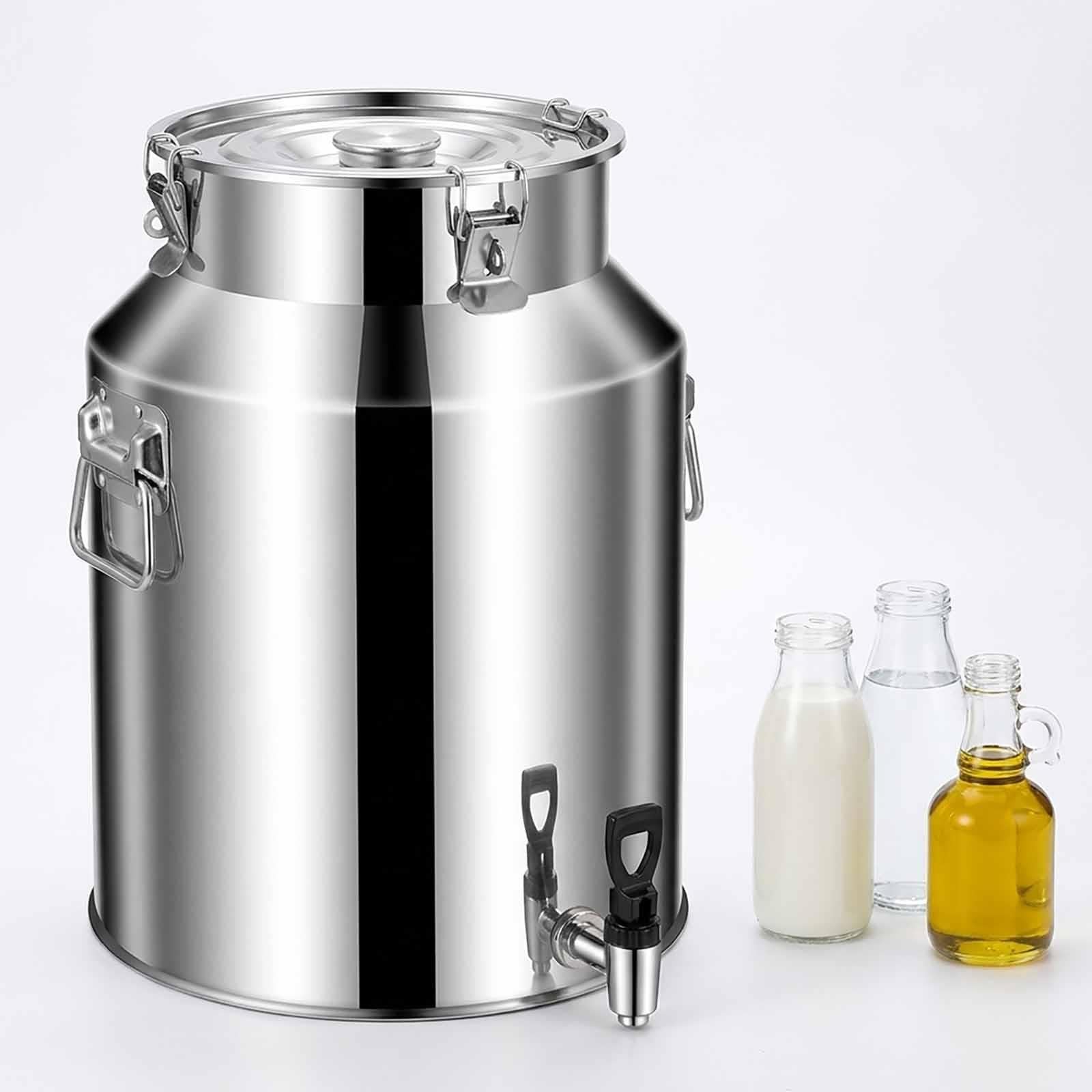 Cántara De Leche De Acero Inoxidable Jarra Con Grifo Recipiente De Aceite | Dispensador Con Tapa De Sellado De Silicona Asas Para Almacenar Vino Bebidas Agua En Restaurante(With faucet,35L)