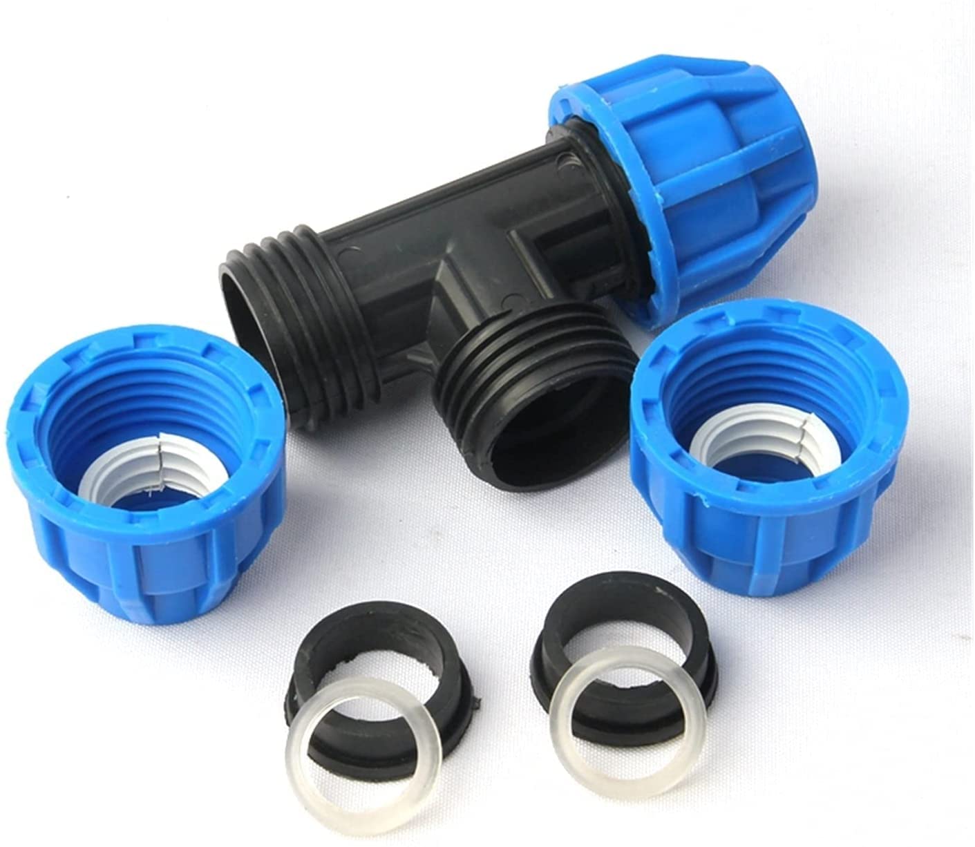 Conector de manguera Accesorios de tubería, Conector de manguera de jardín 1 50 mm 63 mm PE Conector en T for sistema de riego de invernadero agrícola Conector de tubería de agua de jardín Conector de