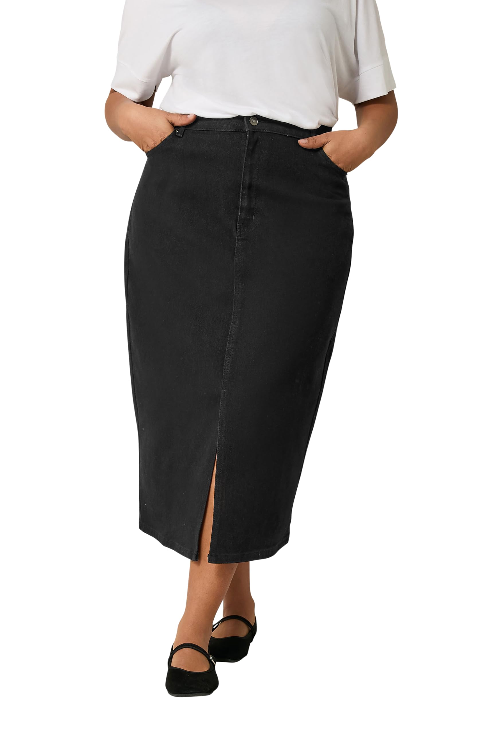 Evans Women's Black Plus Split Hem Denim Midi Skirt Size 18