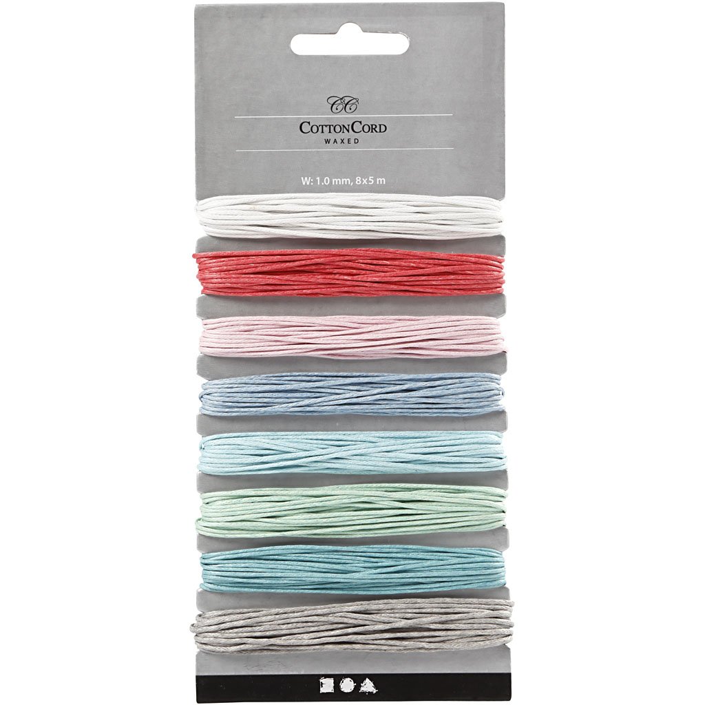 Cotton Cord, thickness 1 mm, asstd colours, 8x5m