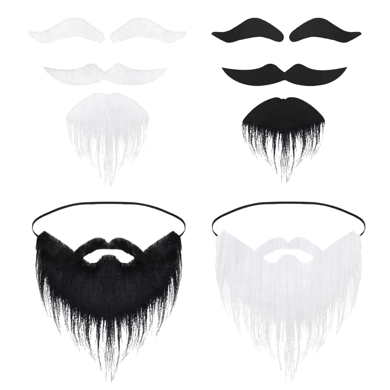 2 Pieces Fake Beards, 2 Pieces Eyebrow Set, Beard Performance Props, Self-Adhesive Artificial Beards, Hippie Fake Beards, Holiday Party, Role Play Props and Accessories White, Black