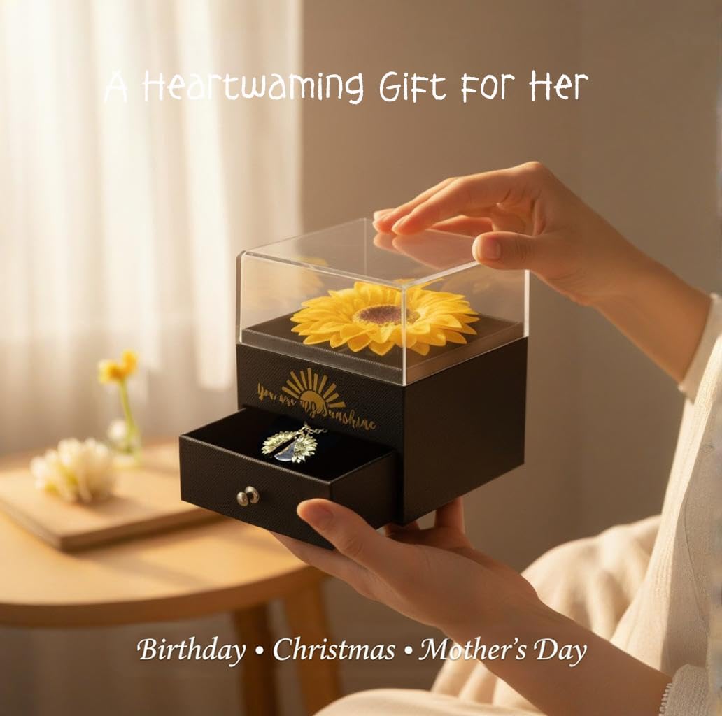 Valentines Day Gifts, Forever Sunflower Gifts for Women Girlfriend Wife Mom, You are My Sunshine Necklace Gift Box for Birthday Wedding Mother's Day Xmas Present Sunflower Jewelry Home Decor - Image 7