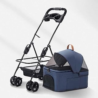 Carrinho de bebê para cães para cães de médio porte, fácil de dobrar com uma mão, entrada sem zíper, carrinhos de bebê premium para animais de estimação, carrinho de bebê para cães com carrinho destacável (azul)