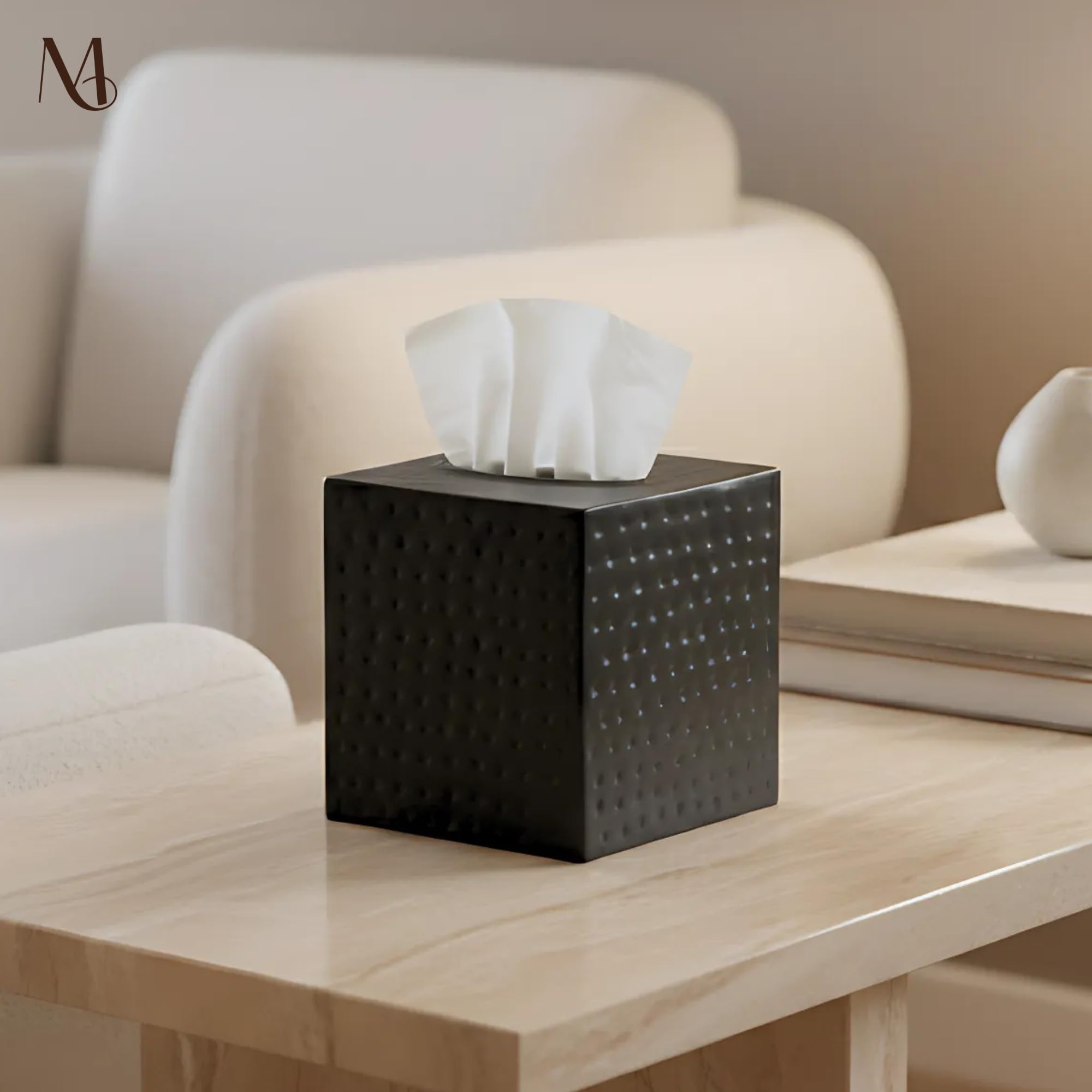 Monarch Abode Porta Fazzoletti Quadrato In Metallo Con Bordo Goffrato – Accessorio Da Comò Per Casa, Ufficio, Bagno – Copri Scatola Fazzoletti Decorativo – Bianco - 2