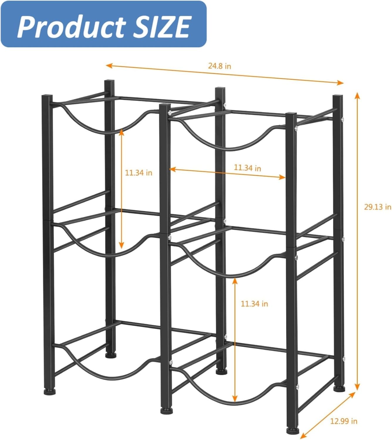 LIANTRAL 5 Gallon Water Bottle Holder, 3 Tiers Black Double Row Heavy Duty Water Cooler Jug Rack, Water Rack with 6 Slots for Home Kitchen