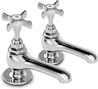 VANCOCO Bathroom Sink Taps Victorian Style Cross Lever Basin Taps Pair 1/2\" Hot and Cold Water Traditional Polished Chrome Brass Pillar Tap