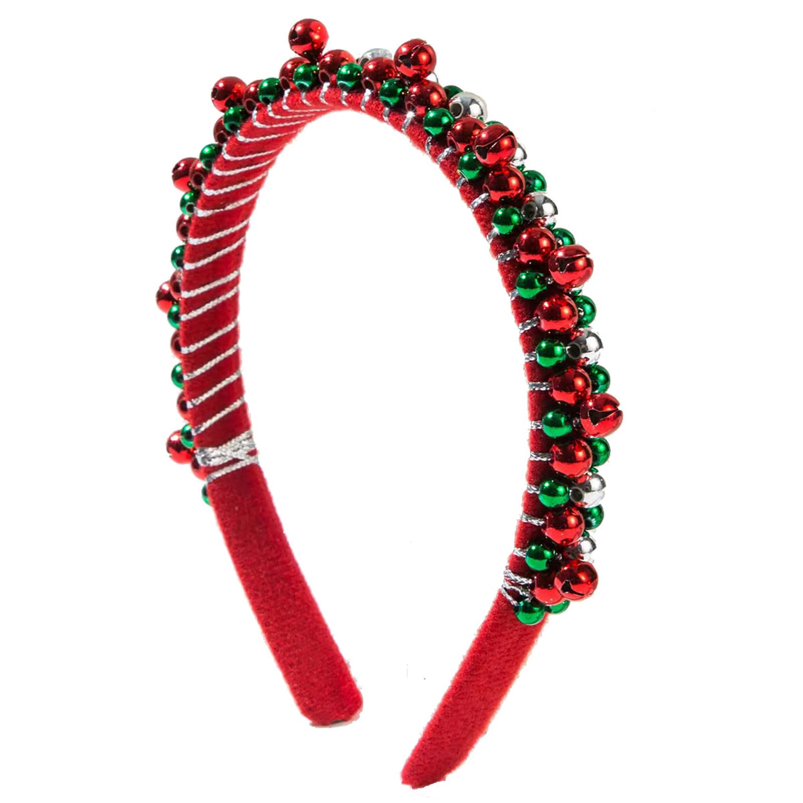 Totelux Christmas Headband Bells Hair Band Red Green Silver Round Beads Hair Accessories for Women Christmas Party Favor