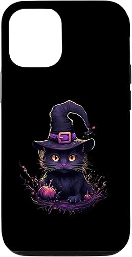 Miniatura 4 de iPhone 13 Pro Max - Gorro de bruja de gato morado con imagen mágica de calabazas