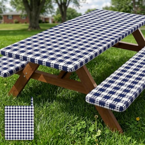 Picnic Table Cover with Bench Covers Camping Tablecloth Set with Pocket by pickyNproud - Used condition - US$13.35