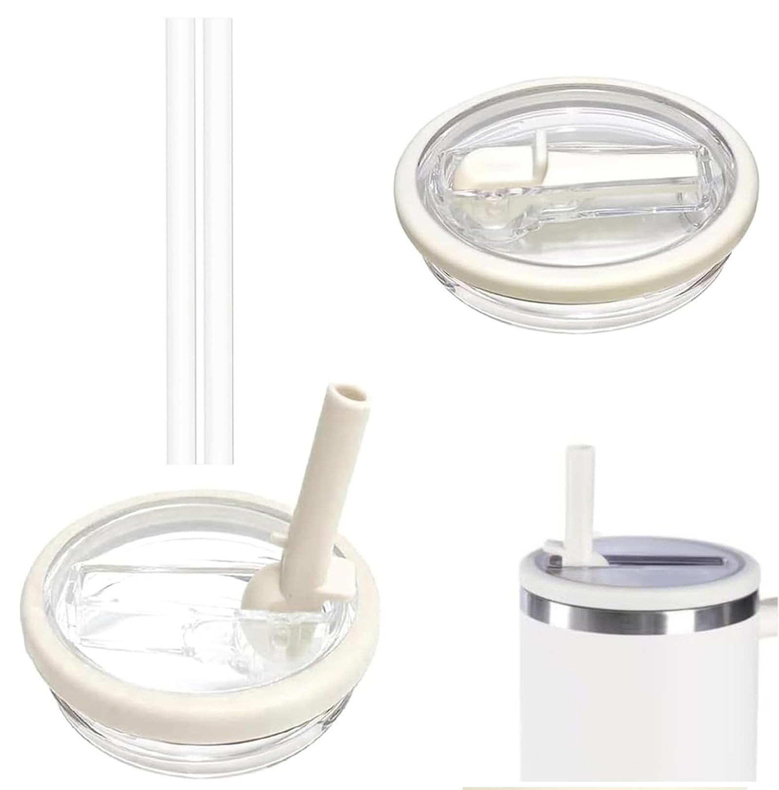 2 Coperchi Di Ricambio Per Stanley 40 Oz, Senza Perdite, Coperchio In Cannuccia Sostituibile, Con 2 Cannucce, Copertura Riutilizzabile Per Accessori Stanley Cup (Beige)