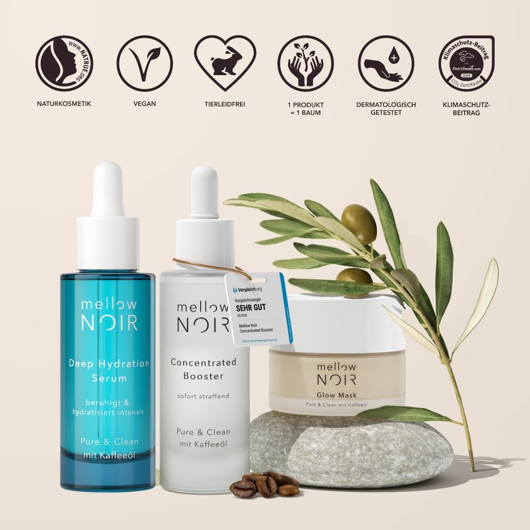 mellow NOIR Deep Hydration Sérum hydratant à l'aloe vera 30 ml | Apaise et hydrate intensément, pour les peaux sèches et abîmées, végétalien, cosmétique naturel