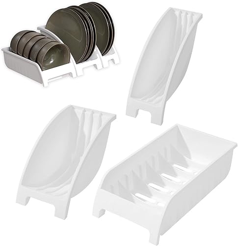 Organizador de 3 soportes para platos para armario de cocina, soporte de plástico para platos llanos, estante de secado de platos, soporte