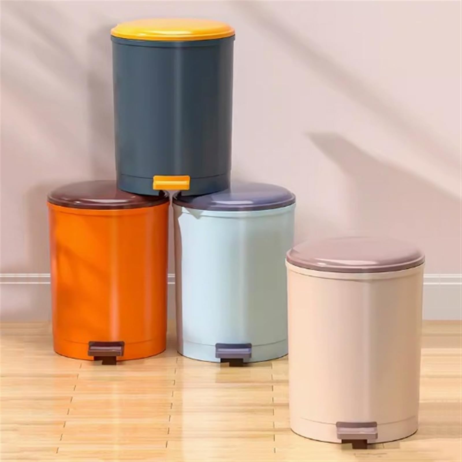 Papelera de Escritorio Bote de basura redondo con tapa, bote de basura con escalón sin contacto, bote de basura con pedal de plástico de 9/13 litros con cubo interior for sala de estar, dormitorio, ba