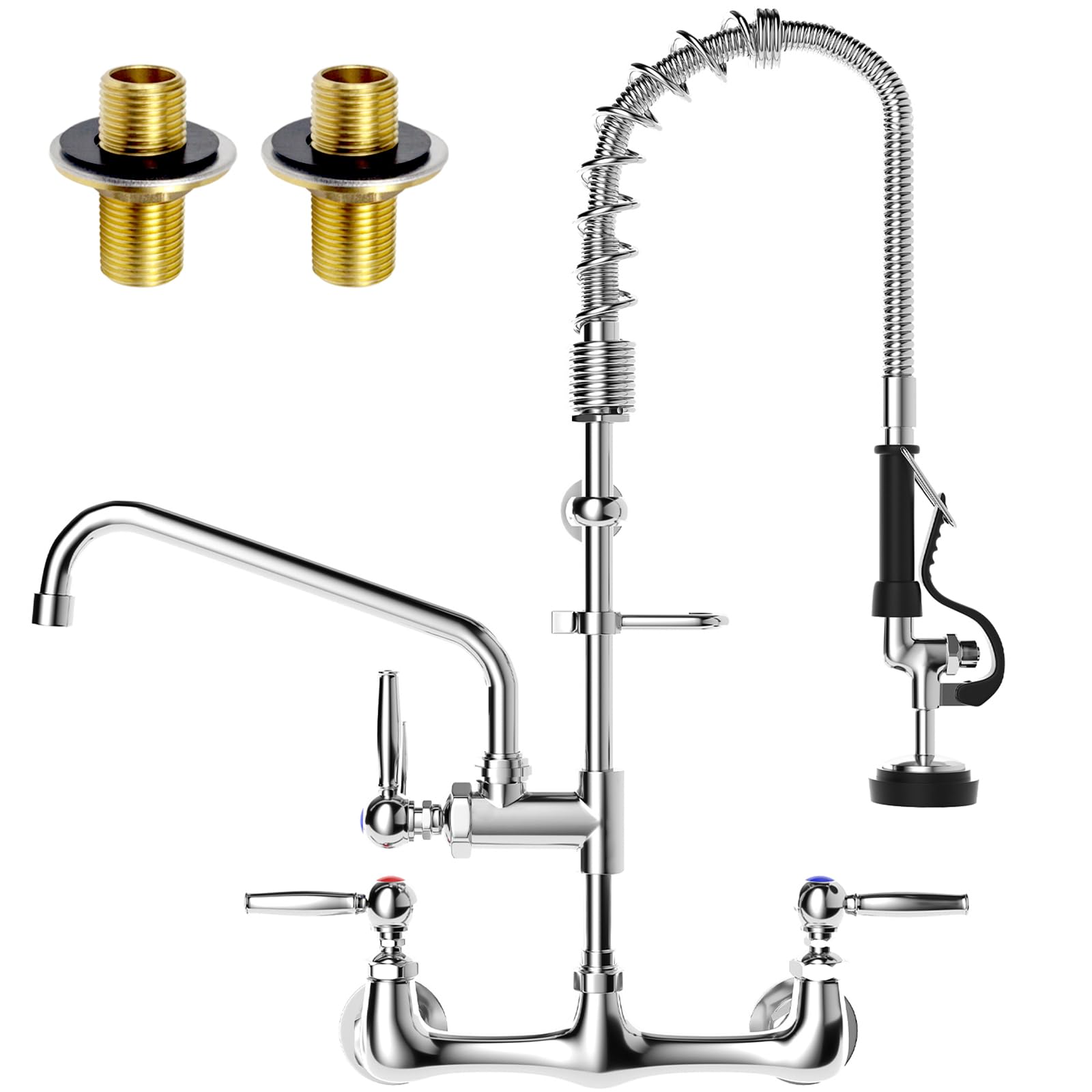 NYMELIU Commercial Faucet with Sprayer, 25'' Commercial Wall Mount Faucet, 8 Adjustable Center, Pre Rinse Sprayer for Commercial Restaurant Kitchen,