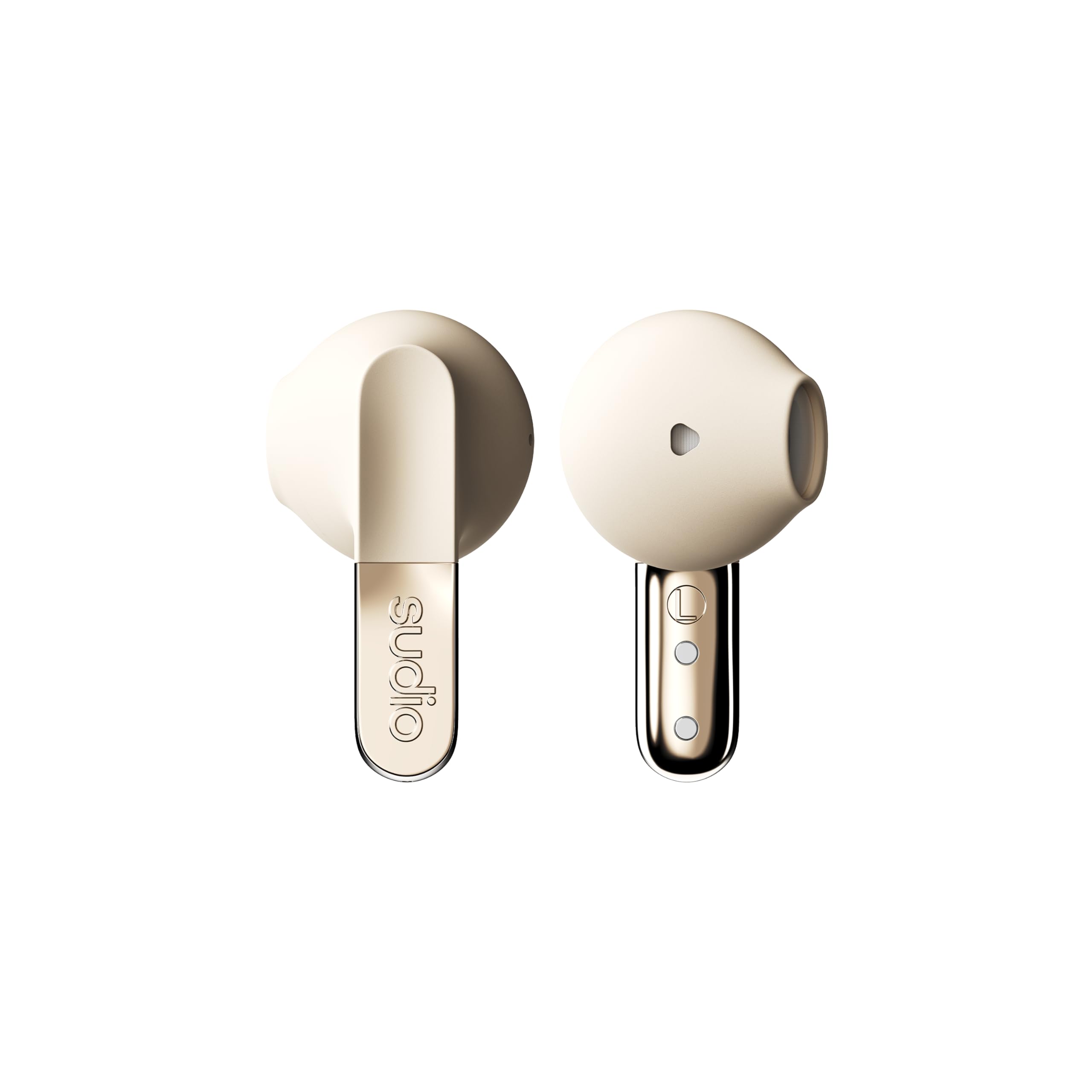 Sudio N3 Beach Sand - the earbuds from day to night. Long playback time of 5.5 hours, 30 hours total, water-resistant, improved microphones to take calls, Bluetooth 5.4