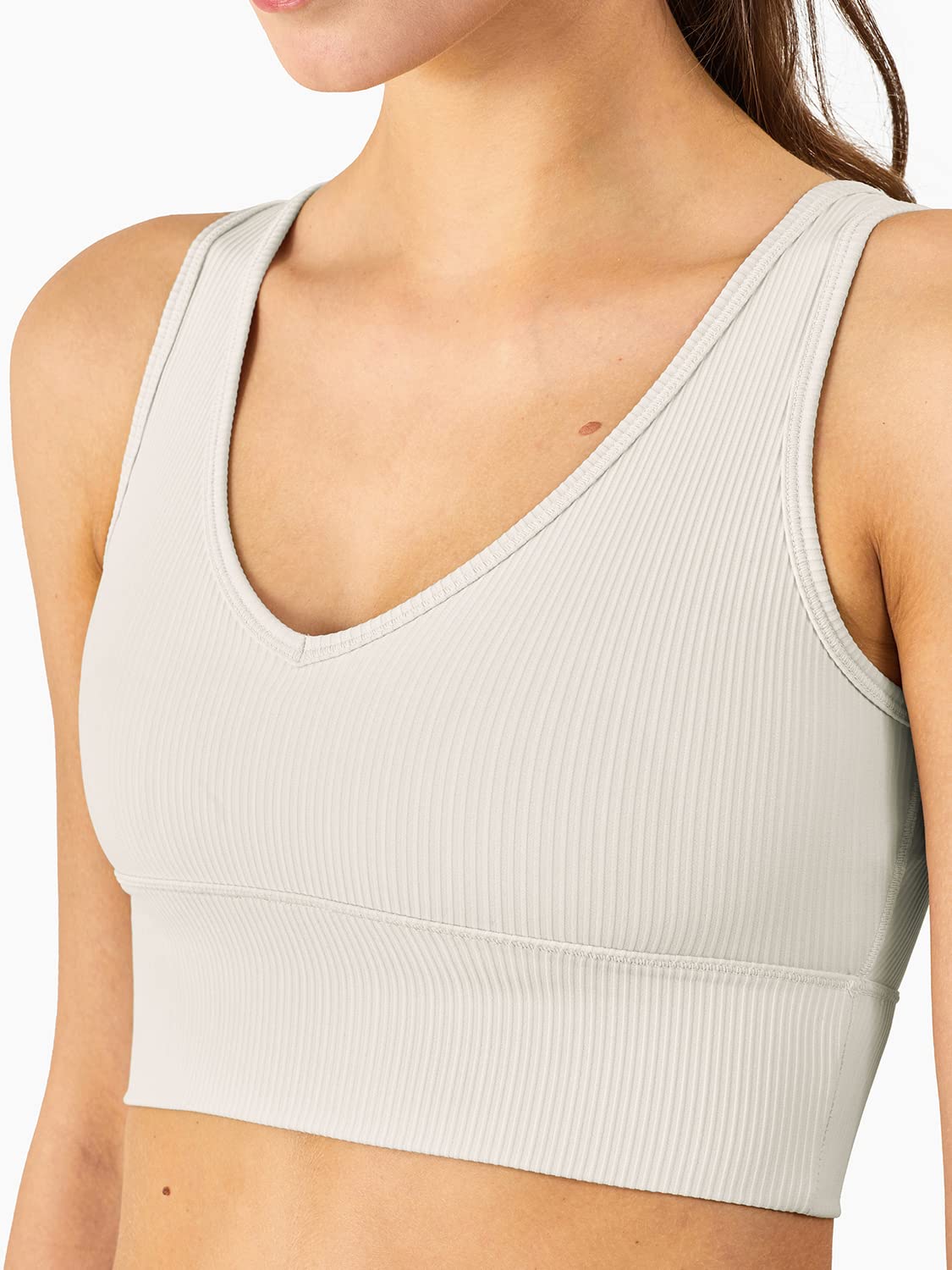 Longline Reggiseno Sportivo Canotta Reggiseno Top per le Donne Senza Soluzione di continuità Reggiseno Sportivo a Costine Top di Allenamento Imbottito Crop Top, U-white, M