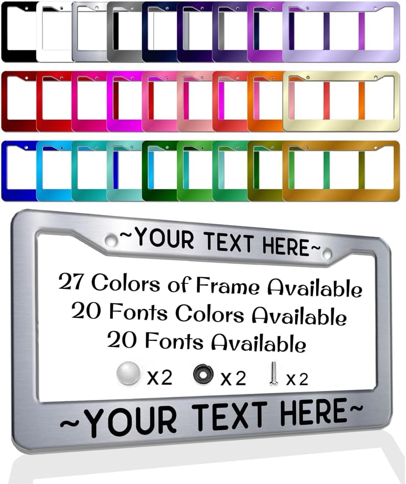 Personalized License Plate Frame, Custom Text Metal Car Tag Holder