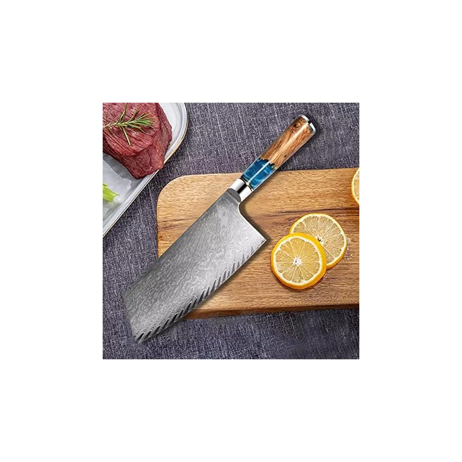 The-Epicurean-Cook-8-PC-Professional-Knife-Set-with-Burl-Wood-Resin-Handles-Blue-Resin-Handle Epicurean Cook Tidal Collection 8 PCS Damascus Knife Set Japanese Kitchen Knives with VG10 Steel Core Ultra-Sharp Professional Chef Knife Set with Elegant Box and Blue Resin and Burl Wood Handles