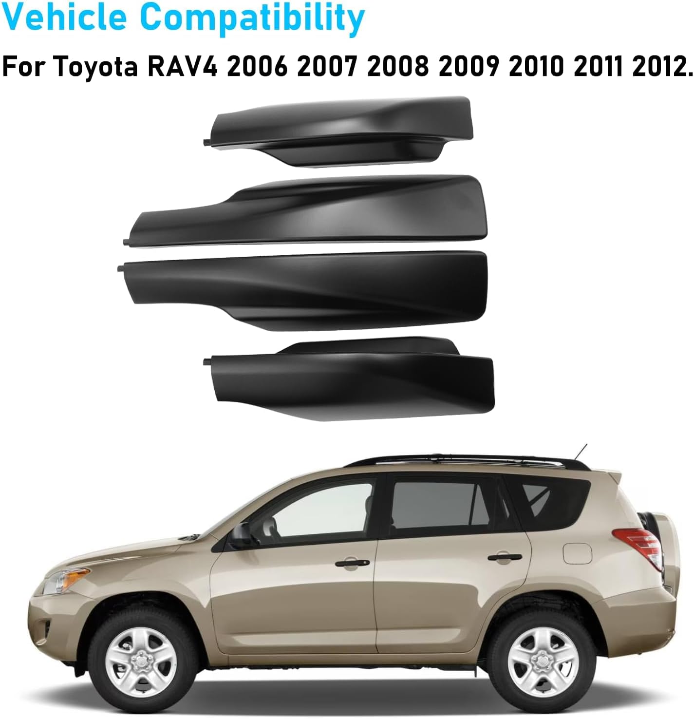 TTCR-II Compatible with 2006-2012 Toyota RAV4 Roof Luggage Rack Cover, for 2006-2012 RAV4 Cargo Rack Rail End Cover Shell 4 PCs, for RAV 4 Luggage Cargo Carrier Caps Protection (Piano Black, Painted)