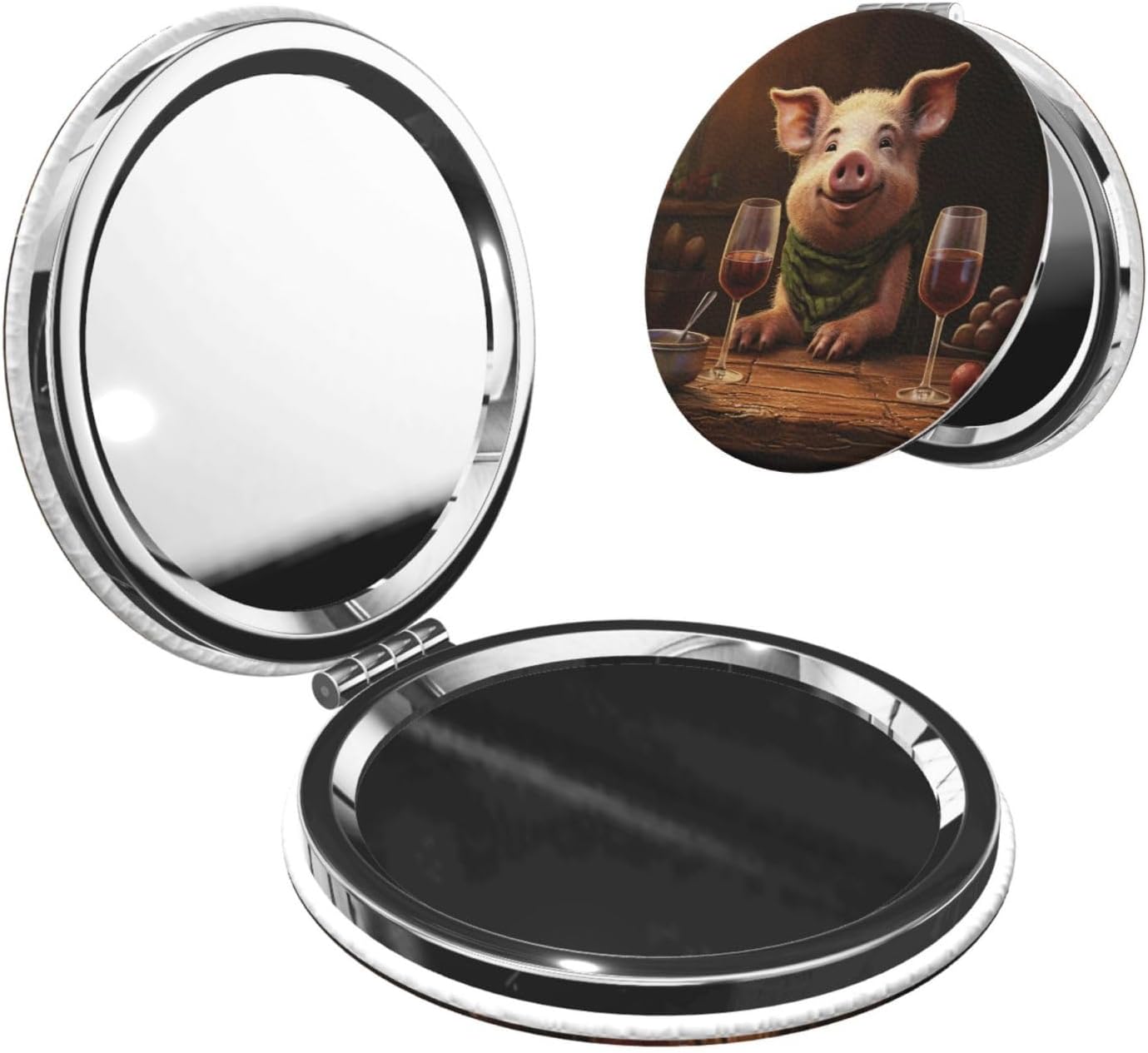 Compact Mirror Animal and Red Wine Pocket Travel Makeup Mirrors Double Sided 1x/2x Magnifying Foldable Mini Cosmetic Mirrors Portable Handheld Beauty Mirror for Women Girls Gift