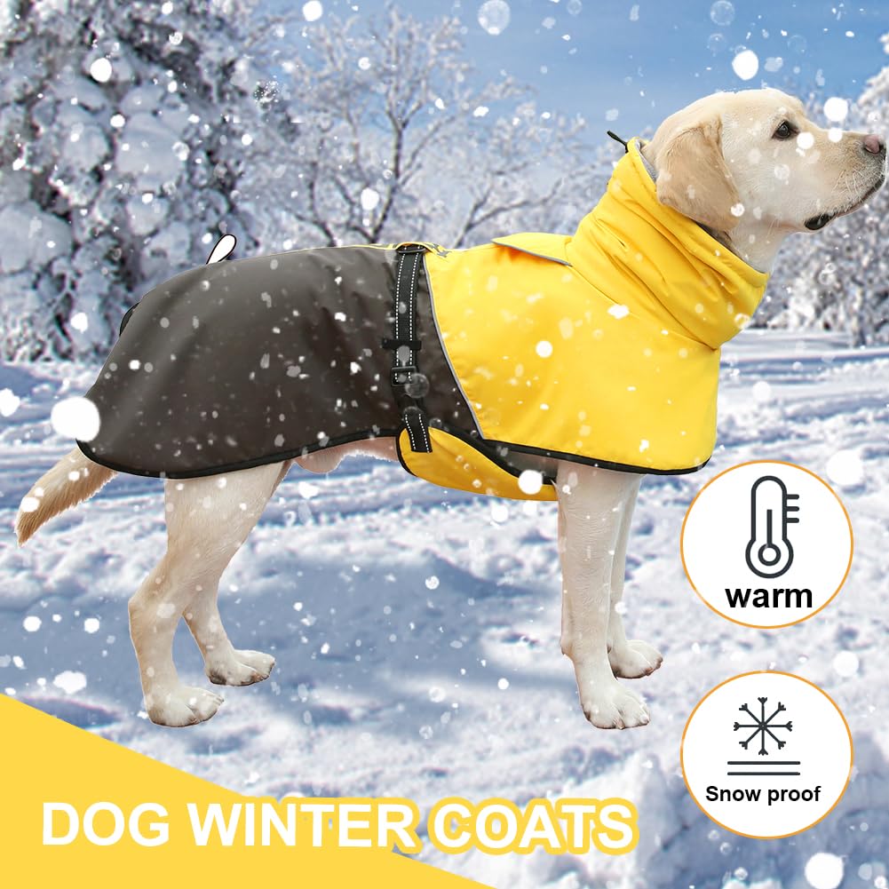 Manteau jaune pour chien, veste d'hiver imperméable, veste de neige chaude et coupe-vent, col roulé réfléchissant, réglable, pour chiens de petite à 4XL