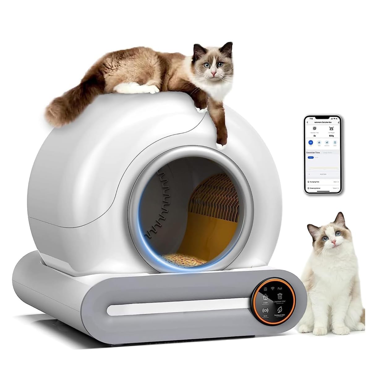 FC22 Self Cleaning Cat Litter Box: Automatic Cat Litter Cleaning Robot - Large 65L Space & Odor Removal - APP Control- for Multiple Cats White
