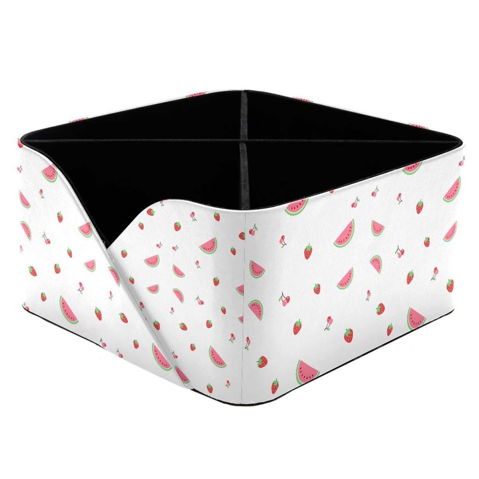 KengjuTesu Watermelon Strawberry Pattern Desktop Organizer Pen Holder, Rectangular Pencil Cup for Office, Study and Makeup Stations