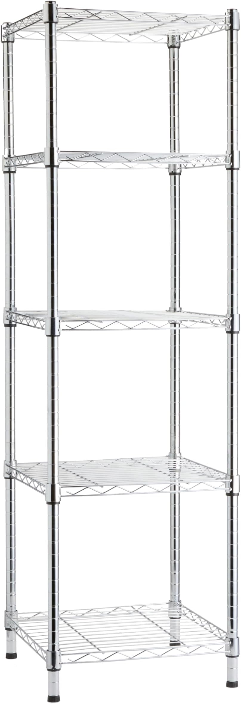 Amazon Basics 5-Shelf Tower Adjustable Storage Shelving Unit, Chrome, 16" x 16" x 54", 150 lbs Per Shelf | Tower, Adjustable