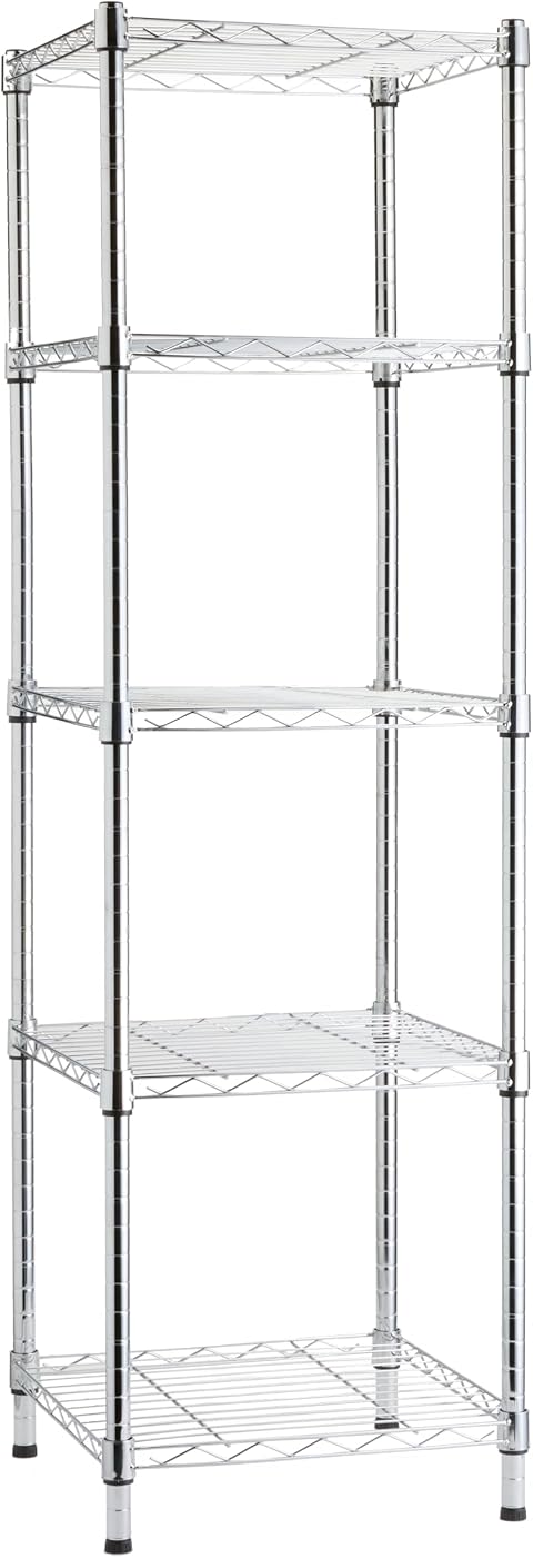 Amazon Basics Scaffale a torre regolabile con 5 ripiani, cromato, 40.6 x 40.6 x 137.2 cm (larghezza x profondità x altezza)