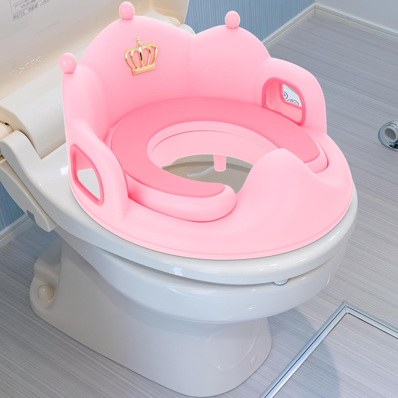 Toilettensitz für Töpfchentraining mit Abnehmbarem Weichem Kissen und Rutschfestem Design Kleinkindersitz für Jungen und Mädchen in Rosa mit Stabilem Griff und Rückenlehne