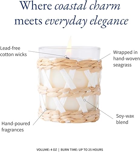 Miniatura 2 de MERSEA Beach Bungalow - Vela perfumada con soporte de hierba marina tejida a mano (4 onzas)