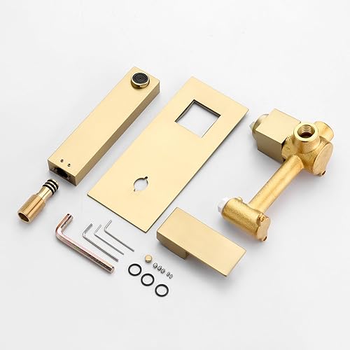 Vista 45 de SUMERAIN Grifo de lavabo de baño de montaje en pared, grifo de lavabo de níquel cepillado, manija única con válvula áspera cepillado níquel